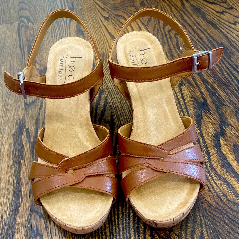 BOC Comfort Tan Wedge Sandals size 6M
